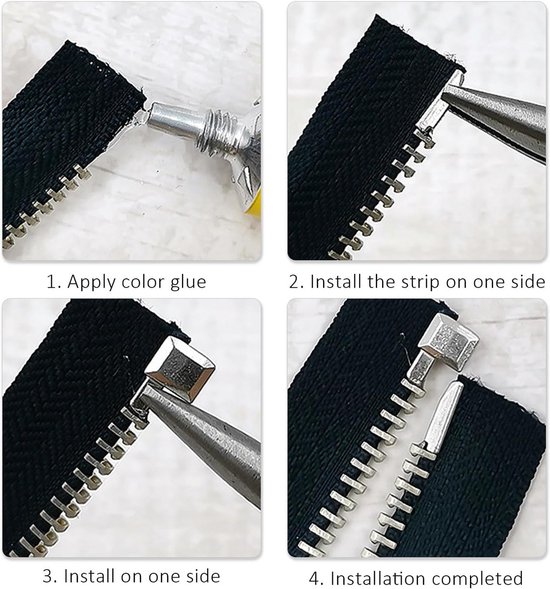 Metaal Ritssluitings Reparatieset 48 stuks 4 maten #3 #5 #8 #10 voor naaien vervangen knutselen van Merkloos — afbeelding 5