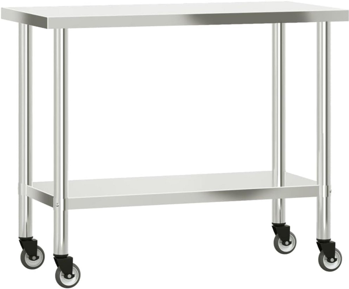 Keuken tafel roestvrij staal met wielen 110x55x85 cm