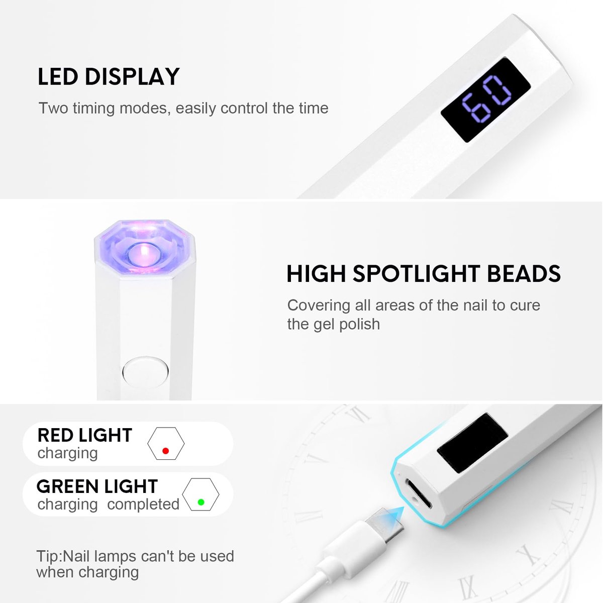 Namajunas - Mini Nagellamp - UV-lamp voor Gelnagels - Met Standaard - Oplaadbaar - Draagbare Nagellamp - LED Nagellamp - 2 Timerstanden Nageldroger - Nagel lamp - DIY-nagels - Nagelstyling — cadeau in Verzorging - foto 4