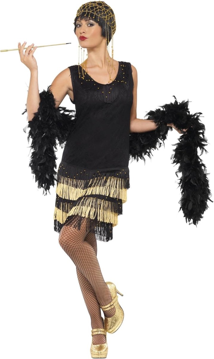 Danskostuum Jaren 20 Flapper Jurk met Franjes Zwart