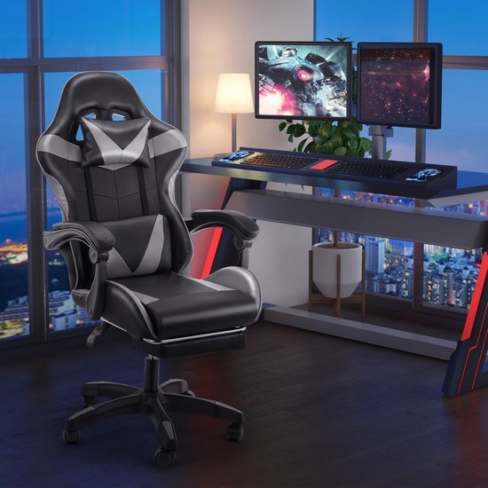 Gamingstoel met voetsteun en lage ondersteuning - Ergonomisch ontwerp met verstelbare hoofdsteun van Merkloos — afbeelding 4