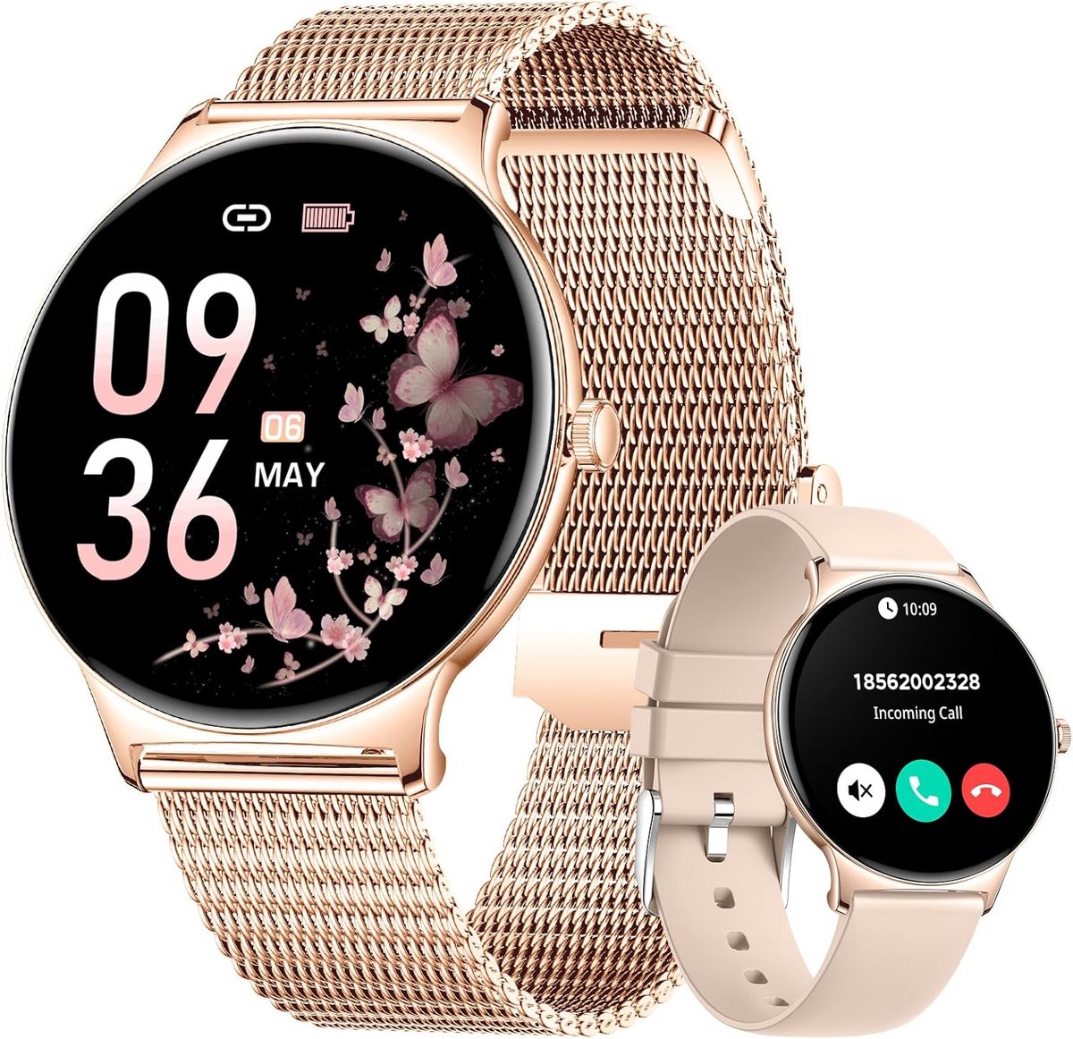 Smartwatch Dames met AMOLED Scherm, Bellen, Fitness Tracking en IP68 Waterdichtheid