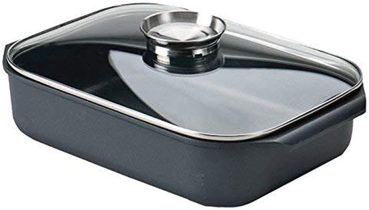 Grote Alumium Gietijzeren Braadpan met Glazen Deksel - Ovenbestendig - 8.8 Liter
