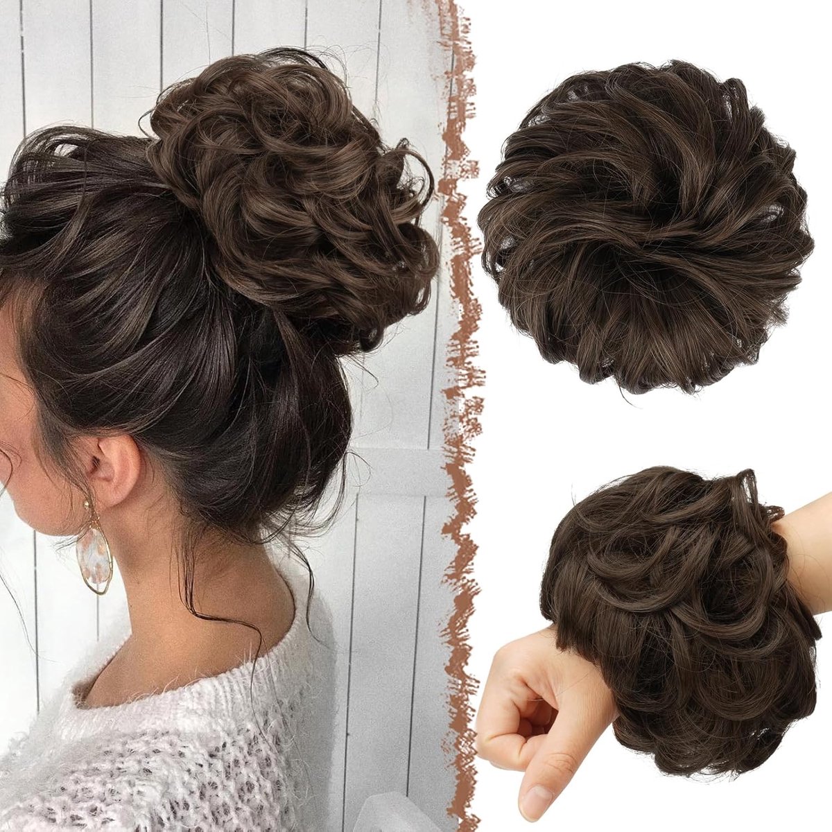 Volumineuze Haarknot Haarstuk Synthetisch 20 inch 55g met Elastiek en Kam