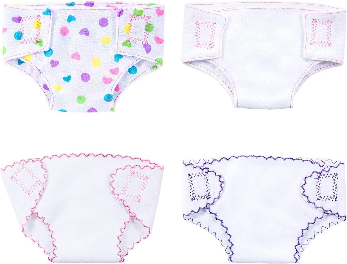Luiers voor Babypoppen, 4 Stuks, Verstelbare Stoffen Luiers met Schattige Prints, Geschikt voor Poppen van 35-46 cm
