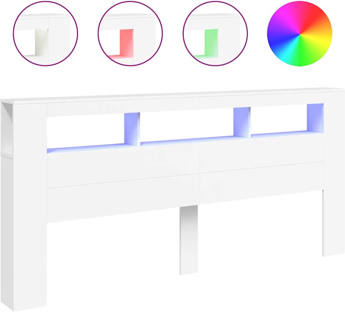 vidaXL - Hoofdeinde - met - LED - 220x18,5x103,5 - cm - bewerkt - hout - wit