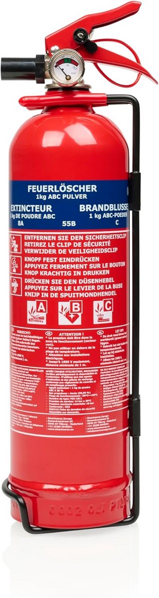 Poederblusser 1 kg - Geschikt voor ABC-branden - Ideaal voor voertuigen en huizen - Inclusief muurbeugel