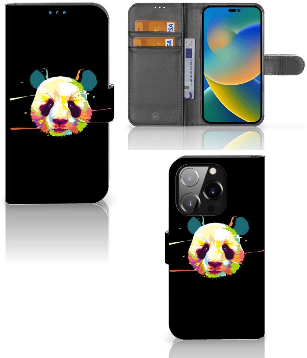 Book Case voor iPhone 14 Pro Leuk Hoesje Panda Color