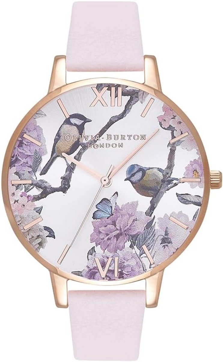 Dames Analoog Quartz Horloge met Leren Band en Bloemenpatroon