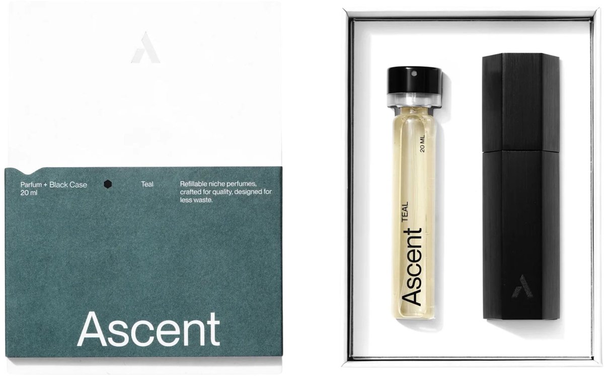 Ascent Teal Starterspakket - Parfum Voor Dames en Heren - Eau De Toilette Homme – Parfumolie - Geurset – Parfumset - Geschenkset Vrouwen en Mannen - Geurtjes Vernevelaar - Luchtjes - 20ml - Vegan - Organische Basis - Incl. Zwarte Houder - Vanille