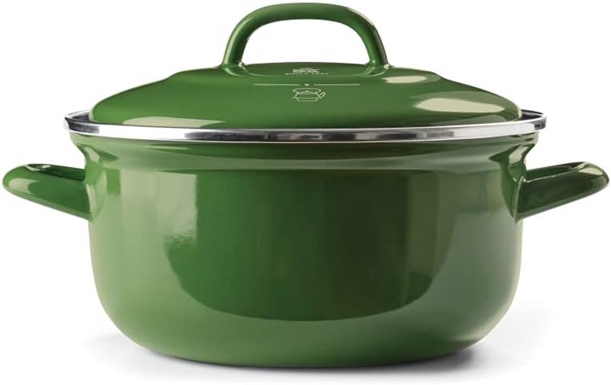 Ronde Emaille Stoofpan met Deksel - 22cm/3.3L, Groen