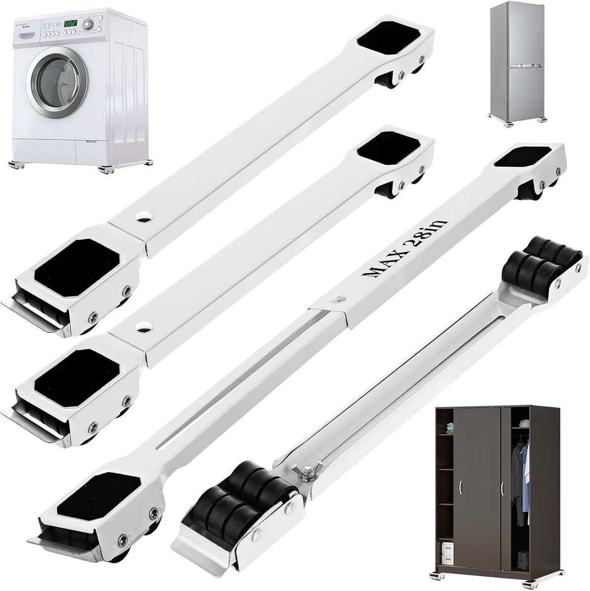 Set van 4 rolletjes voor zware keukenapparatuur en meubels, maximum 65 cm uitschuifbare meubelverhuizers
