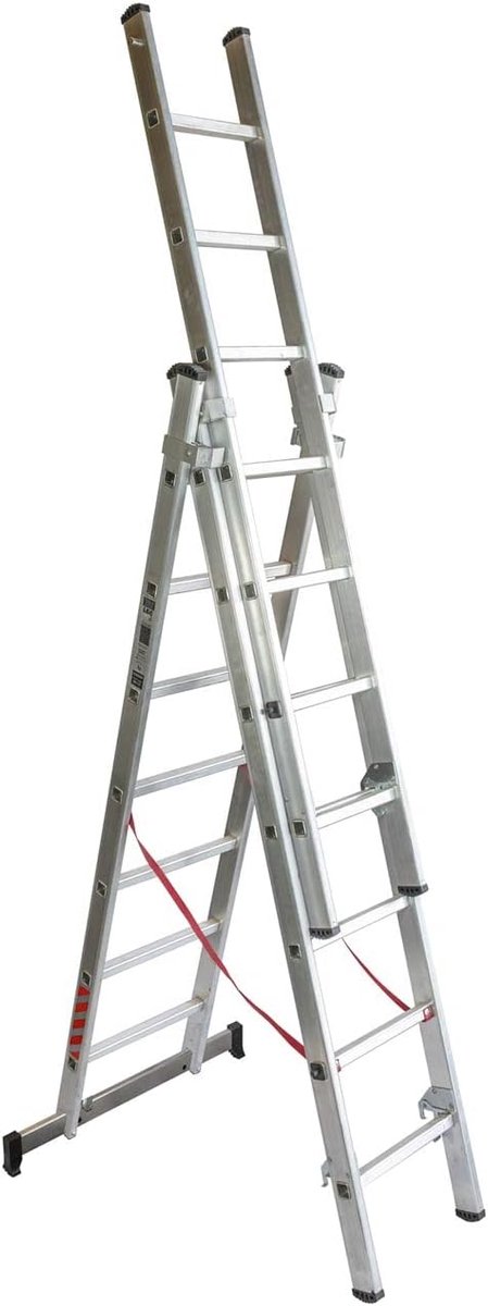 Aluminium Vouwladder 2 + 2 + 2 m | Drievoudige Ladder met 3 x 7 Treden | Lichtgewicht 13,25 kg