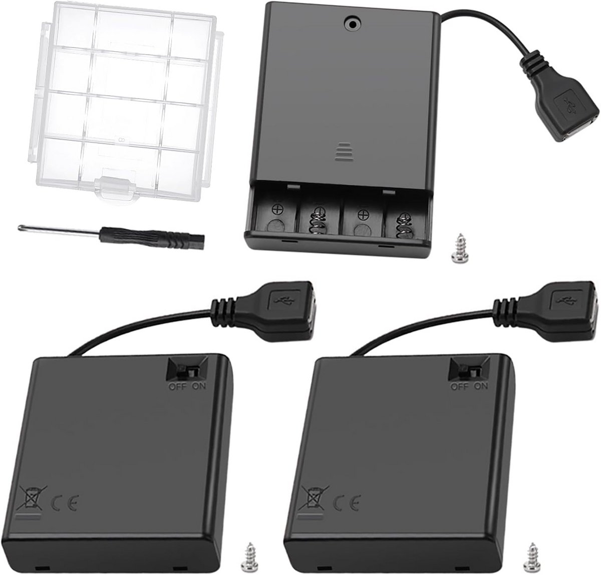 4 AA-Batterijhouders met USB-Aansluiting en AAN/UIT-Schakelaar - 3 Stuks