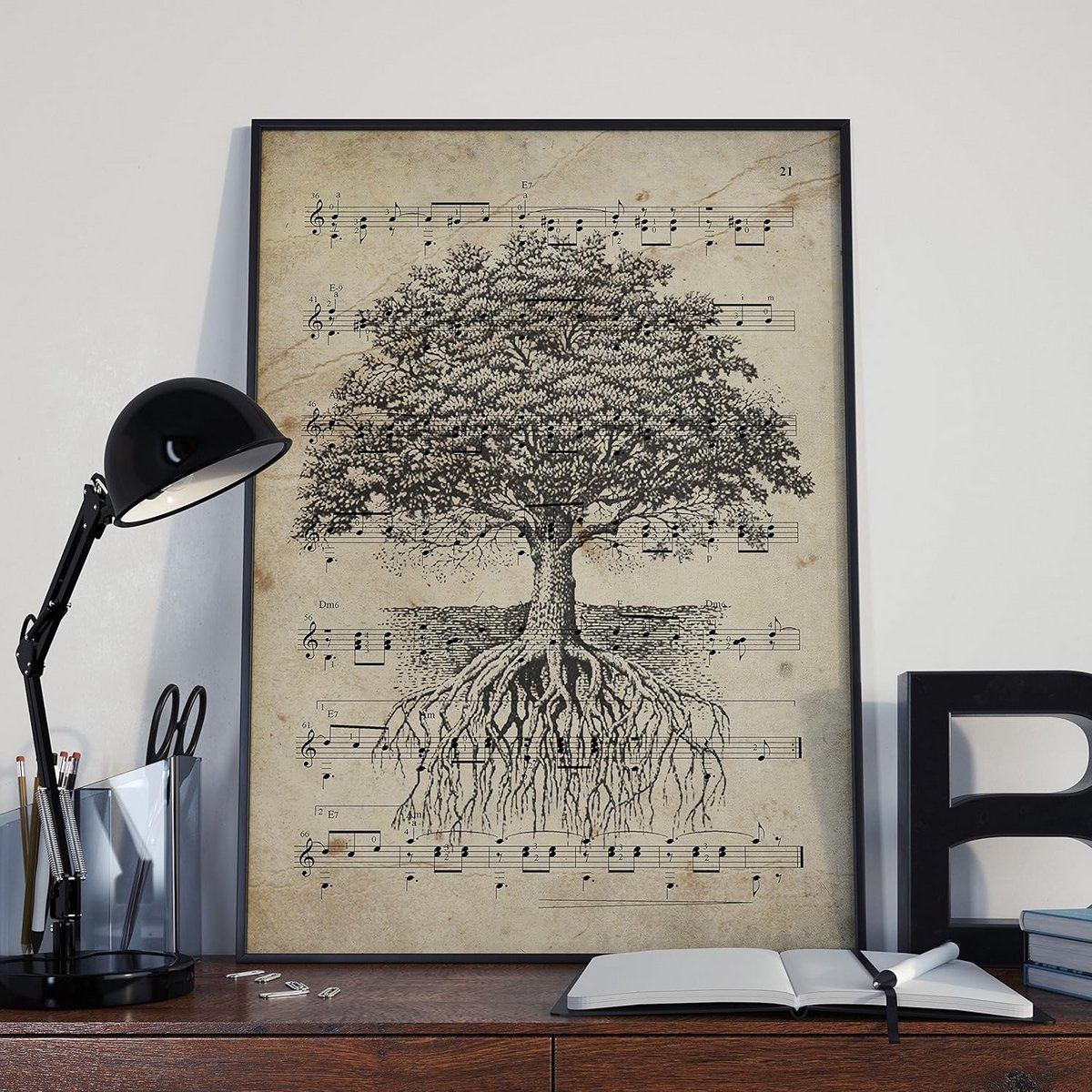 Vintage Muziek Poster van Oude Bladmuziek - A3 Formaat