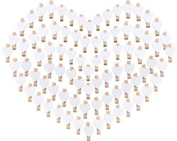 100 Hartvormige Wasknijpers in Hout - Mini Decoratieve Klemmen voor Foto's en Handwerk - 3,5 cm