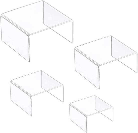 Acryl Rek Set van 4 - Transparante Organizer Risers Display Standaard - Vitrine Platform Organizer