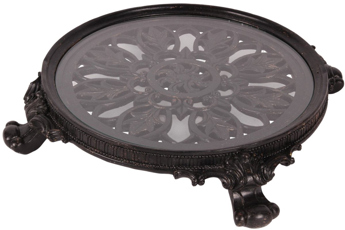 Baroque - Dienblad - Decoratief Plateau Rond 35 cm - Zwart - Resin - 8x35x35 - Polyresin