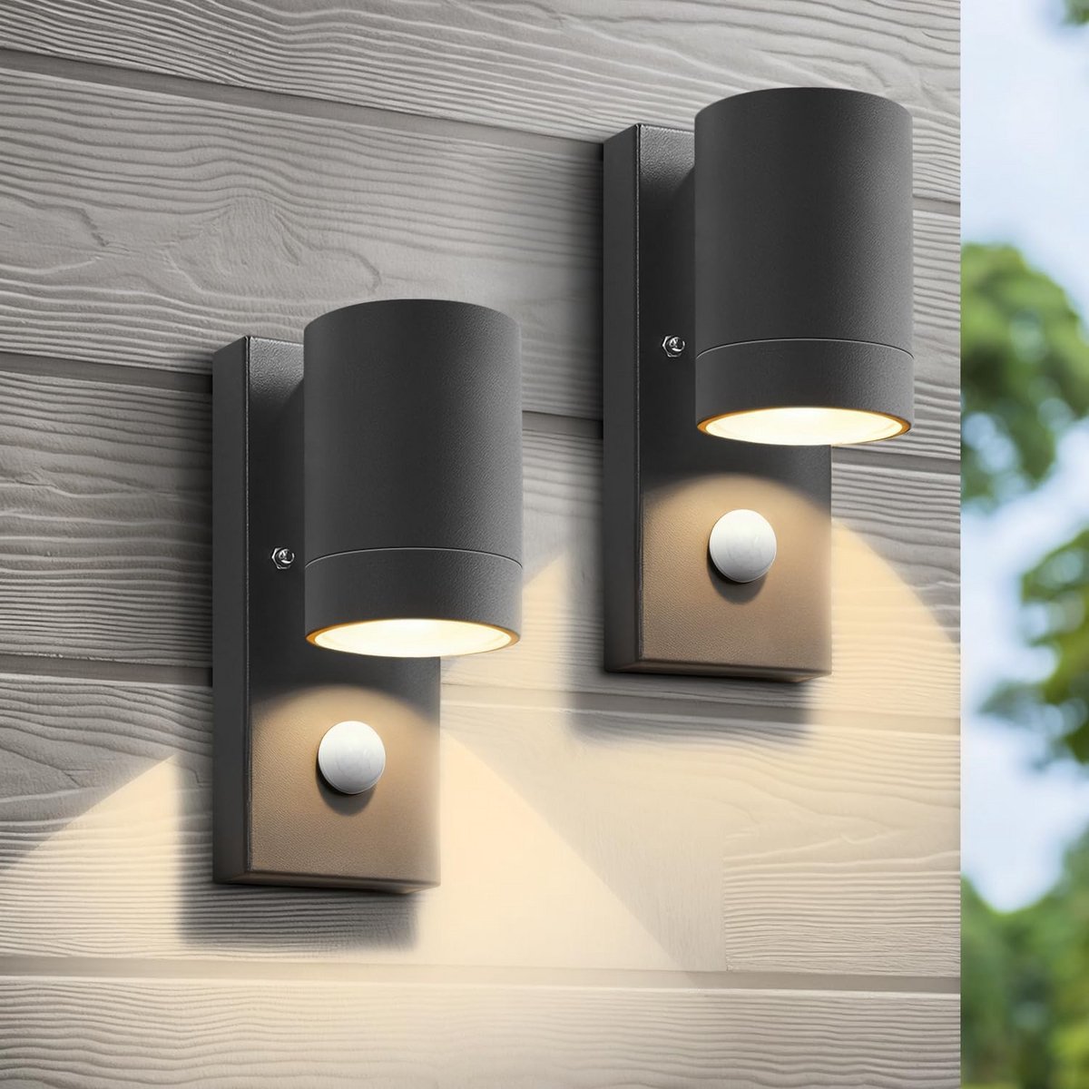 Set van 2 Buitenlampen met Bewegingssensor Moderne Wandlampen IP65 Waterdicht Aluminium