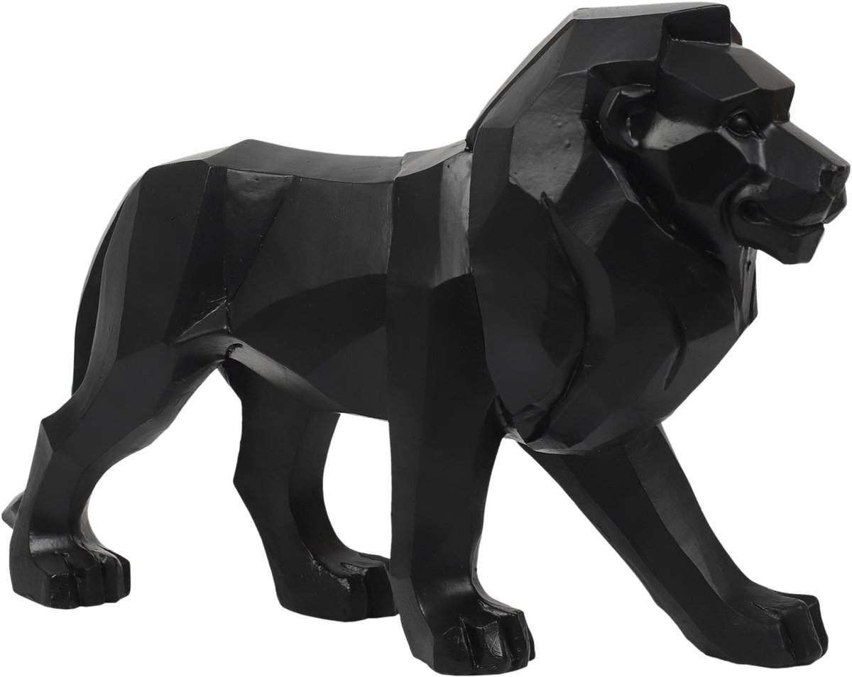 Home Deco factory Beeldje Leeuw origami stijl - 33 cm - polyresin - zwart - decoratie dieren beeld