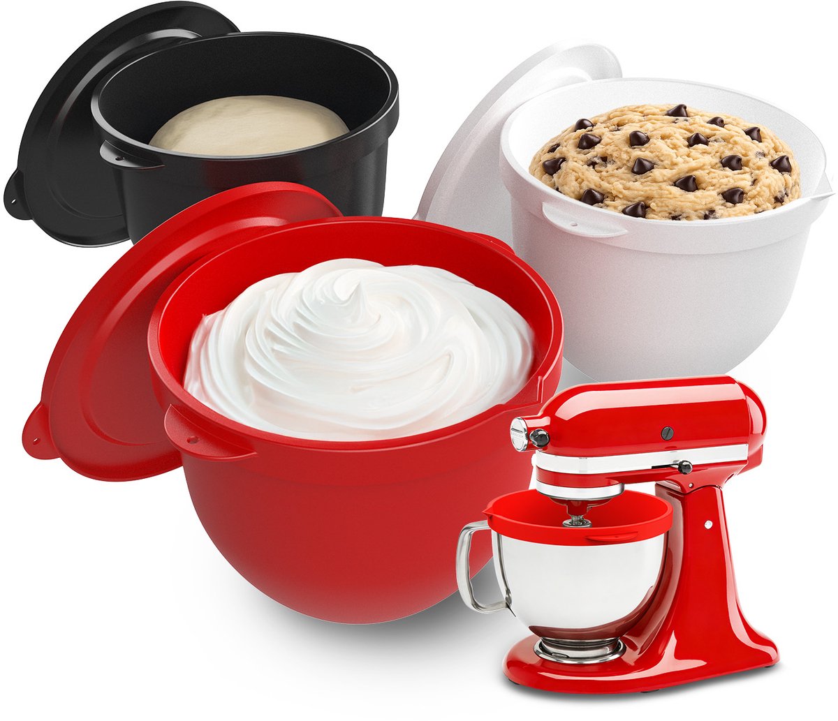 Siliconen Beslagkommen voor KitchenAid 4.5–5 Quart Tilt-Head Stand Mixers Artisan & Classic Series van MMOBIEL – Extra Stevige Siliconen Mengkommen 3 Stuks – Temperatuurbestendig, Vaatwasserbestendig