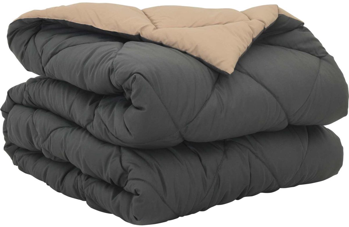 vidaXL - Volledig - Jaar - Dekbed - Antraciet - en - Taupe - 135 - x - 200 - cm - Microvezel