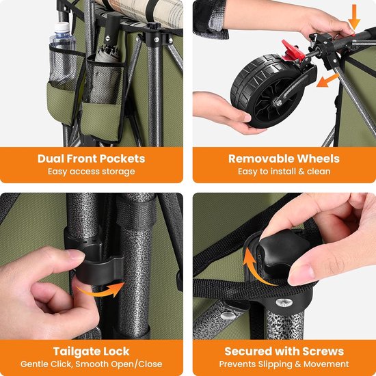 Opvouwbare Bolderkar - Transportwagen Tuin - Strand Camping Tuin - 4-Weg Stuurbaar - 250 Liter 150kg van Opvouwbare Bolderkar — afbeelding 3