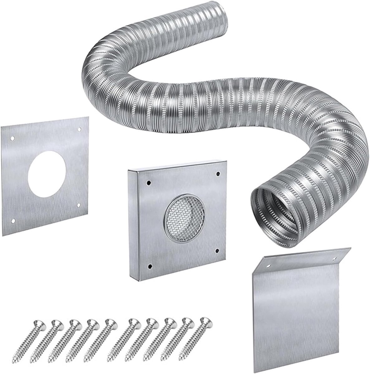 Pelletkachel Inlaatset - Verse Lucht Buizen - Efficiënte Verbranding - Flexibele Aluminium Pijp - 5 x 150 cm - Zilver