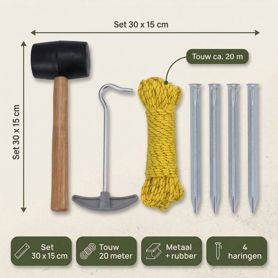 Cheqo® Camping Set - Kampeer Set - Kampeerset - Camping Accessoires Set - Kampeer Accessoires Set - Tent Haringen Set - Haringen Set - Tent Haringen - Haringtrekker - Rubberen Hamer Camping - Scheerlijnen van Cheqo — afbeelding 3