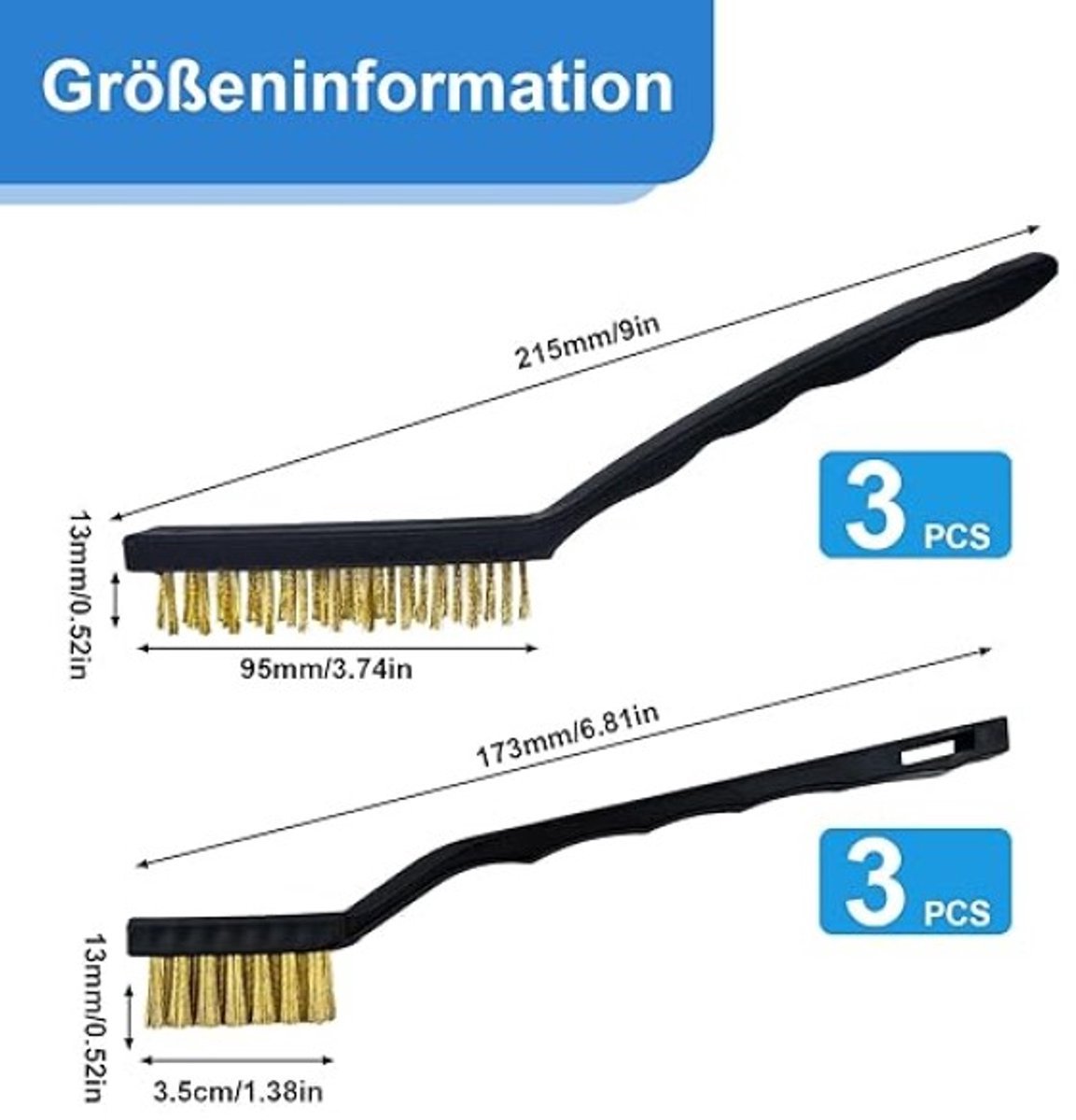 Set van 6 messing draadborstels met ergonomische handvatten voor grondige reiniging