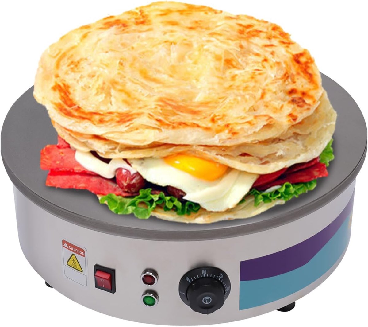 Elektrische Pannenkoekenmaker - Crêpe Pan - Ontbijt Maken - Snelle Bereiding - 45 cm Diameter - Zilver