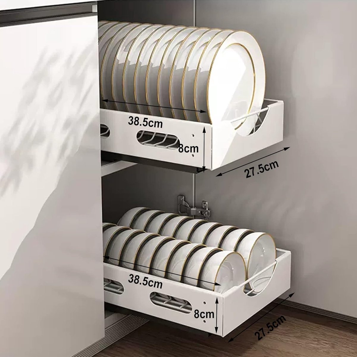 Keukenkast Organizer - Laden Systeem - Keuken Opbergen - Uittrekbaar Ontwerp - 27x38x8cm - Wit