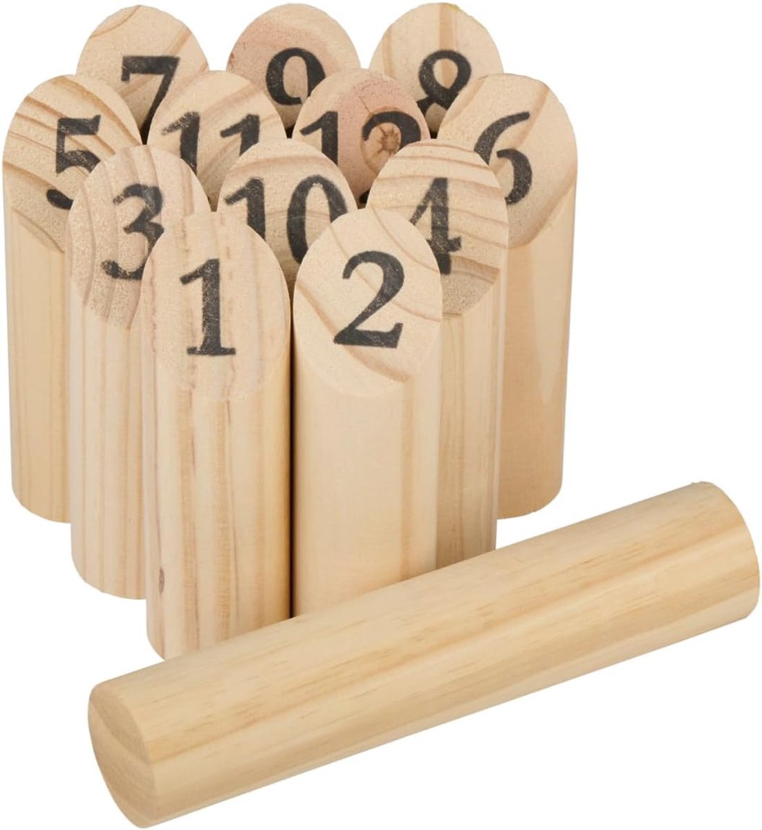 Houten Kegelspel - Werpspel Tuinspel - Buiten Spelen - Genummerde Kegels - 14.5 cm Hoog - Bruin