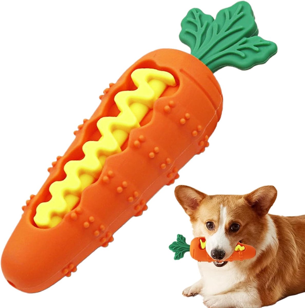 Honden Kauwspeelgoed - Puppy Bijtring - Tandjes Reinigen - Interactieve Snoepdispenser - 16 cm Lengte - Oranje