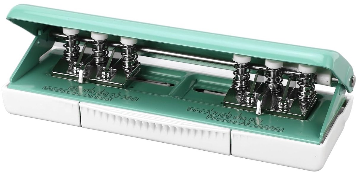 Papierperforator 6 Gaten - Perforator Verstelbaar - Planners Organiseren - Verstelbare Gatafstand - 10 Vel Capaciteit - Groen
