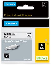 Verpakking van DYMO Rhino industriële Heat-Shrink Tube labels, 12mm x 1.5m, zwart op wit.