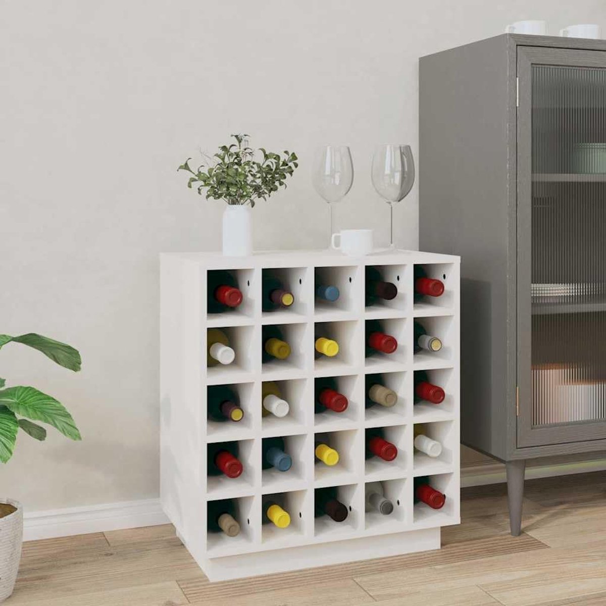 Wijnkast - Flessenhouder - Wijn Opslag - Massief grenenhout - 555 x 34 x 61 cm - Wit