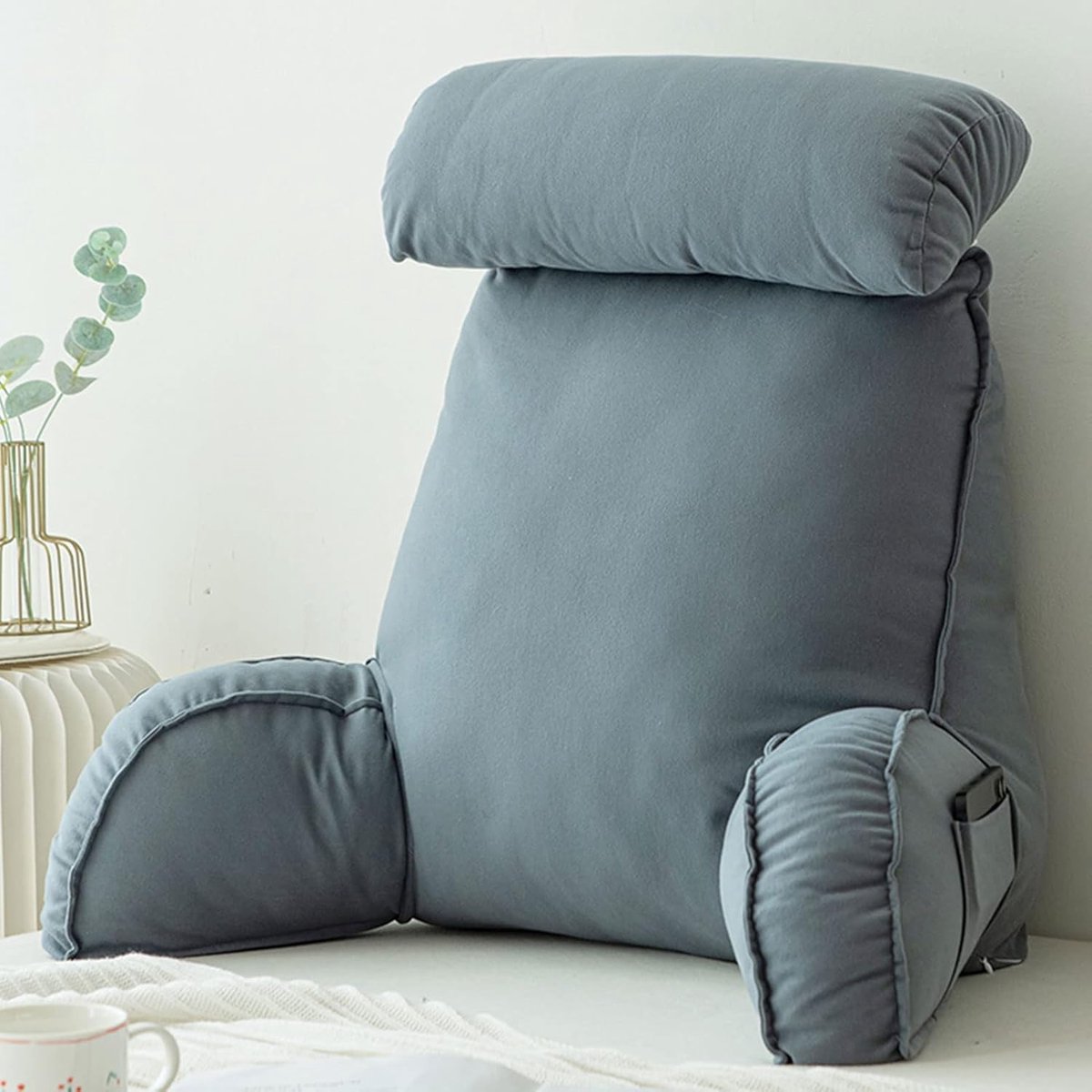 Leeskussen met Armsteunen - Rugsteun Kussen - Ontspannen op Bed - Afneembare en Wasbare Hoes - 75x40x50CM - Blauw