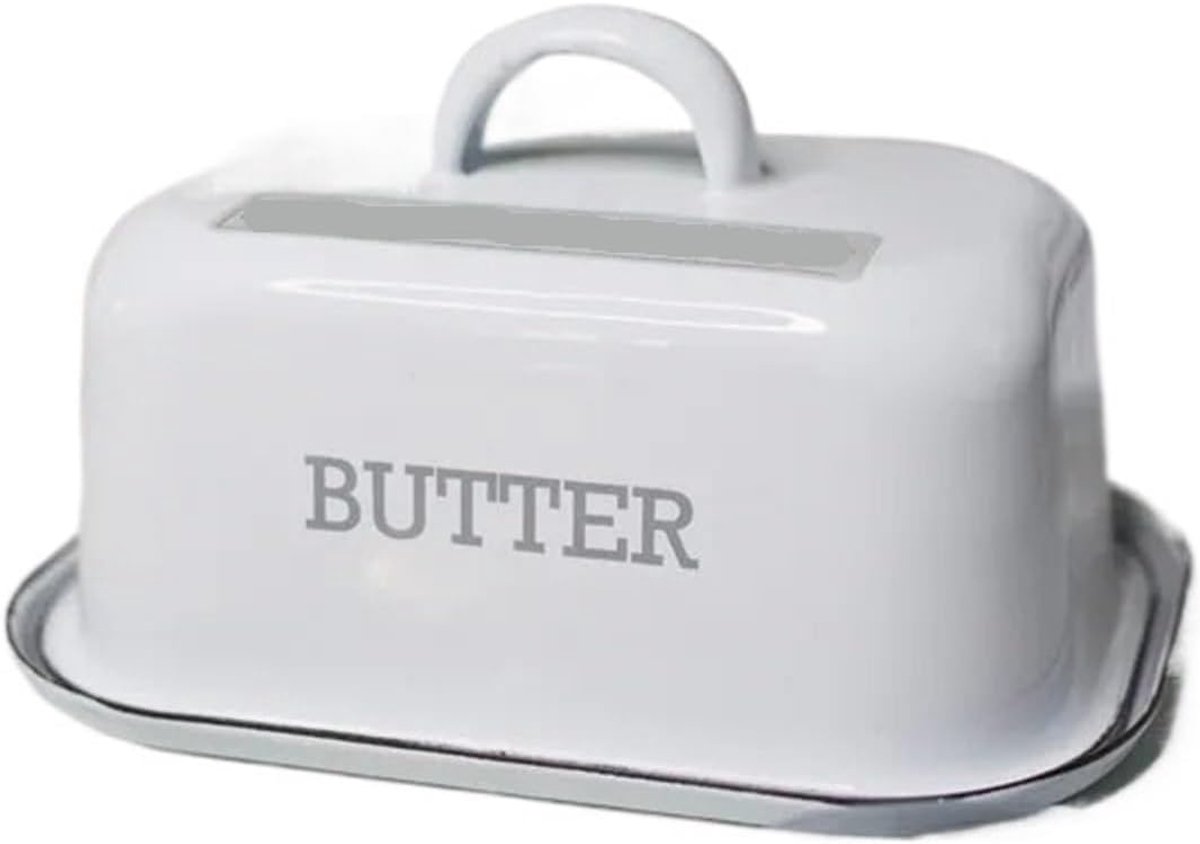Keramische botervloot - Boter bewaren - Keuken servies - Met bijpassend deksel - 195x138cm - Wit