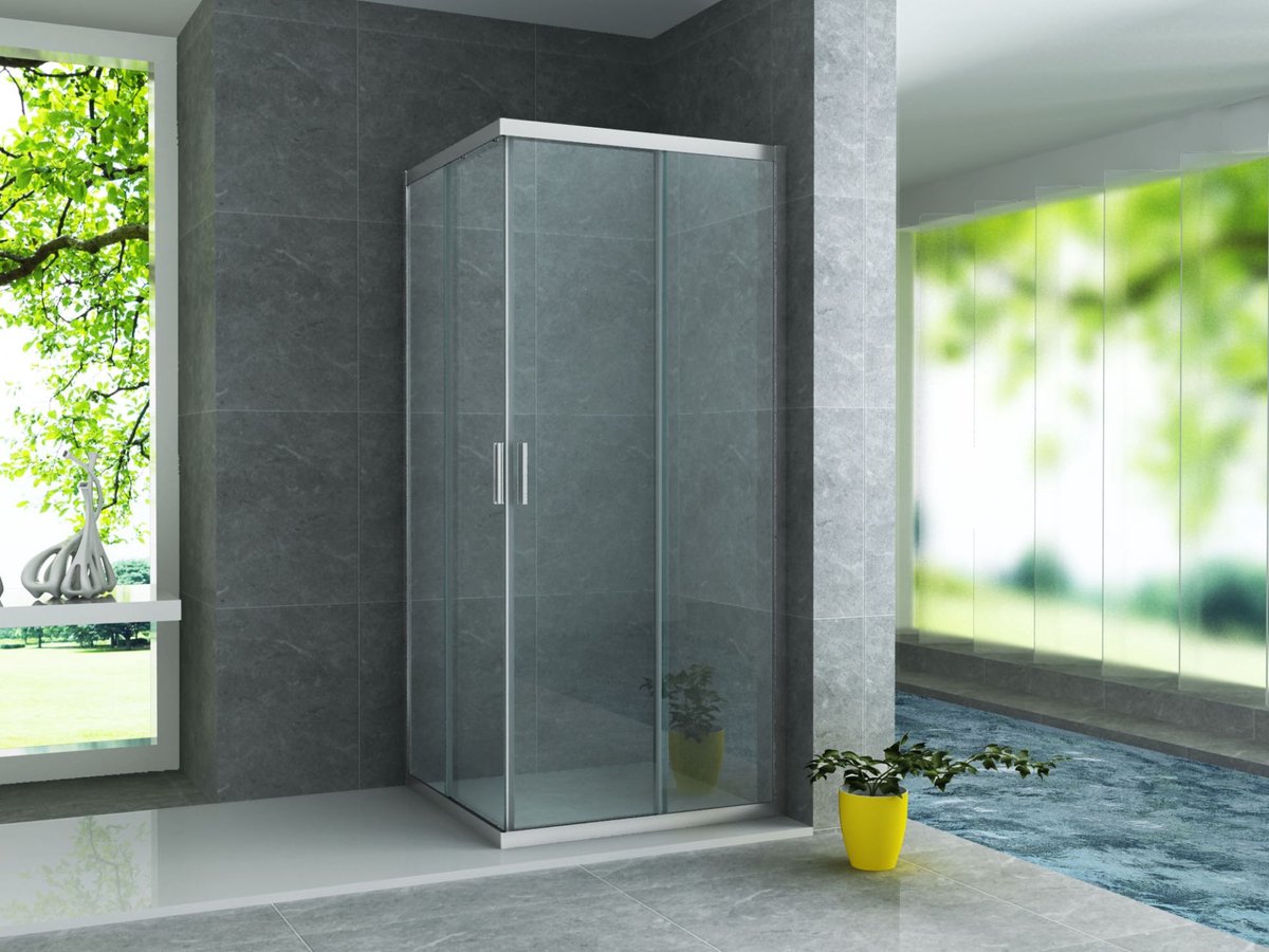 SaniGate Douchecabine Hoekinstap 80x80x195 cm – 2 Schuifdeuren – Chroom – Helder Glas – Compacte Douchecabine