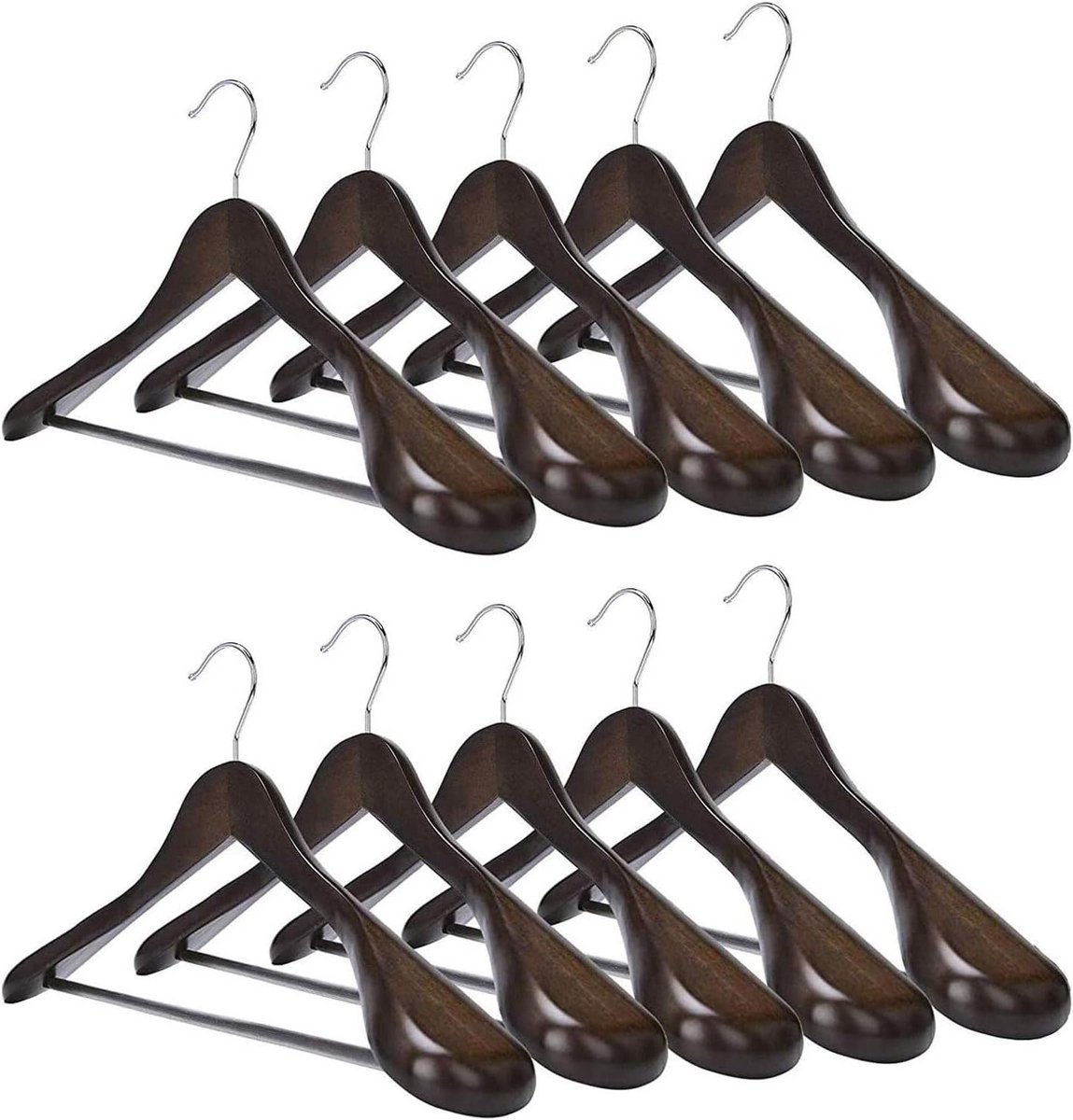 Kleerhangers Set van 10 van Massief Hout met Antislip en 360° Draaibare Haak