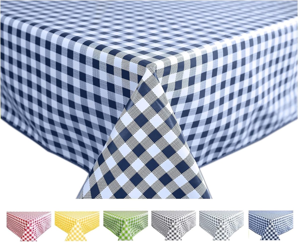 Rechthoekig PVC Tafelkleed 140 x 240 cm - Lichtgrijs Vichy Design