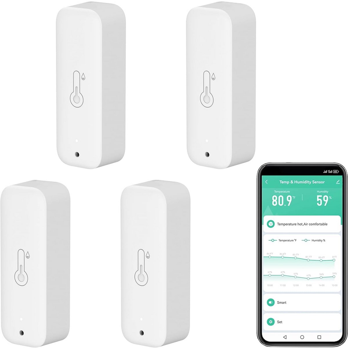 Slimme Draadloze Thermometer Hygrometer voor Binnentemperatuur en Vochtigheid - Met Externe App-Monitor en Gegevensopslag