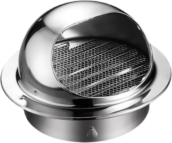 Une grille de ventilation sphérique brillante en acier inoxydable avec une maille à l'intérieur et une base plate avec de petits trous.