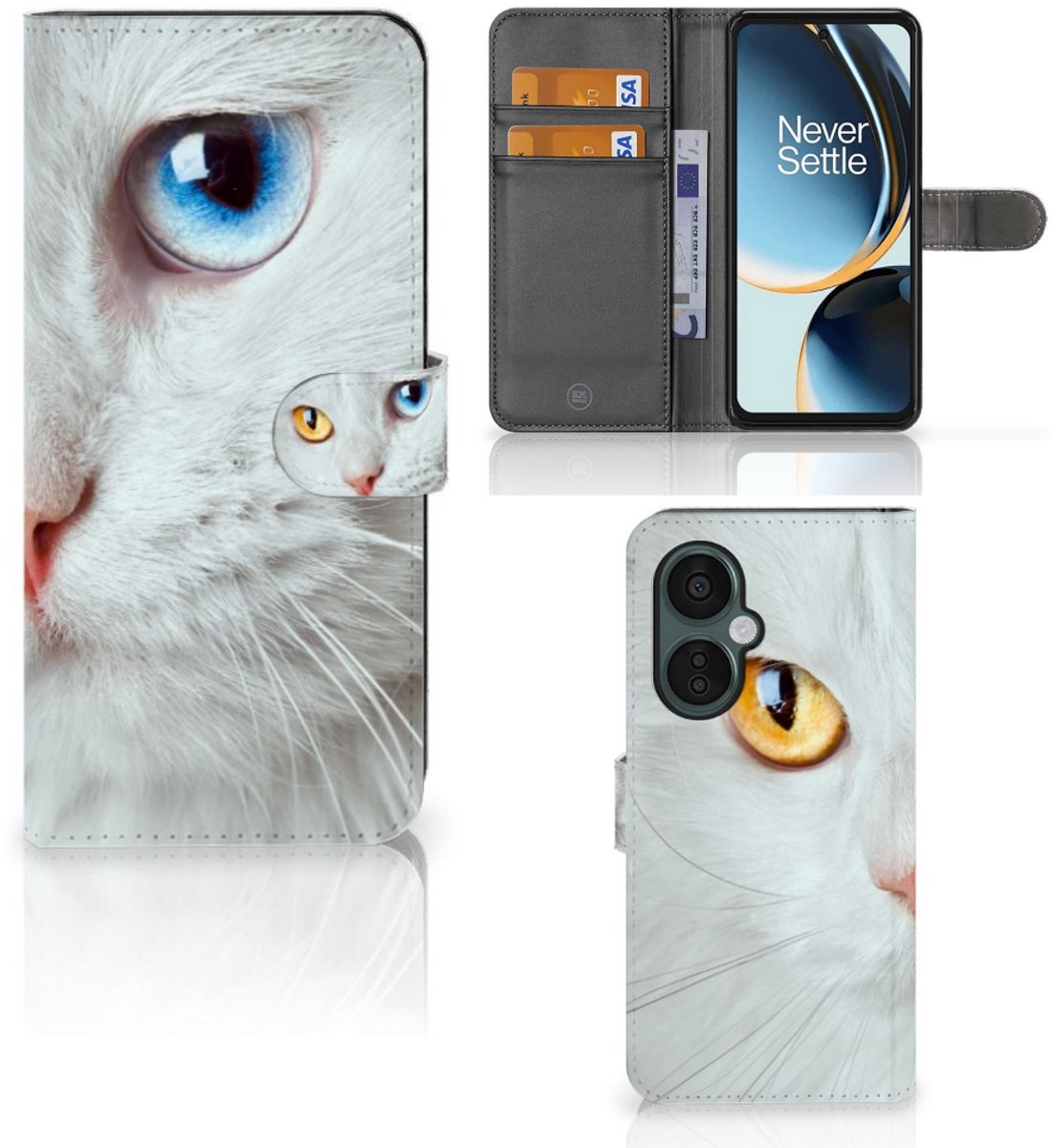 OnePlus Nord CE 3 Lite Telefoonhoesje met Pasjes Witte Kat