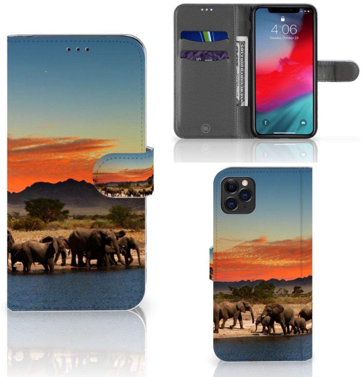 Book Case voor Apple iPhone 11 Pro Max Telefoonhoesje met Pasjes Olifanten
