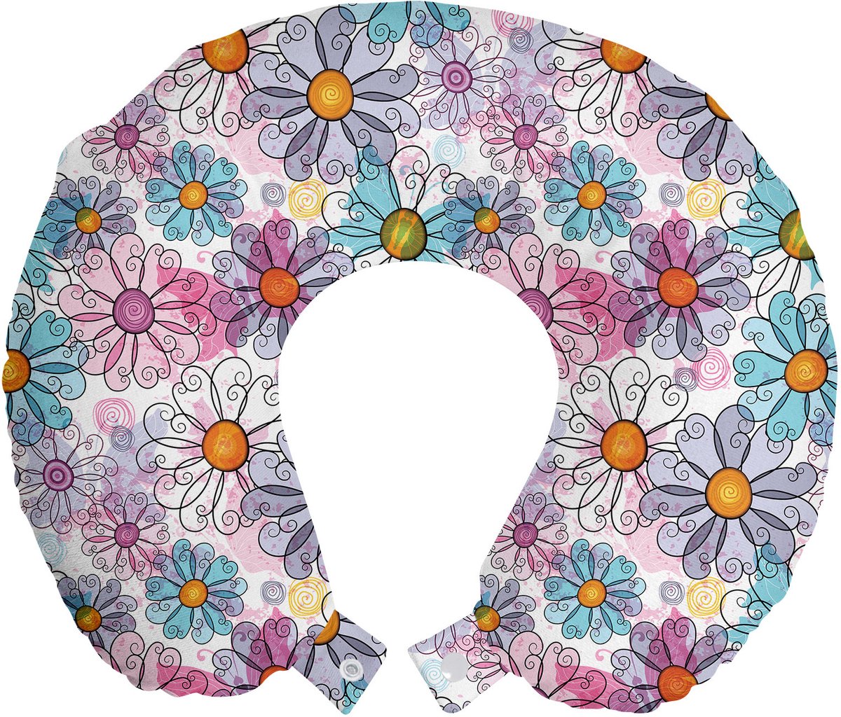 ABAKUHAUS Bloemen Reiskussen met Neksteun, Retro Lente Grunge, Schuimrubberen Reisaccessoire voor Vliegtuig en Auto, 30x30 cm, Multicolor
