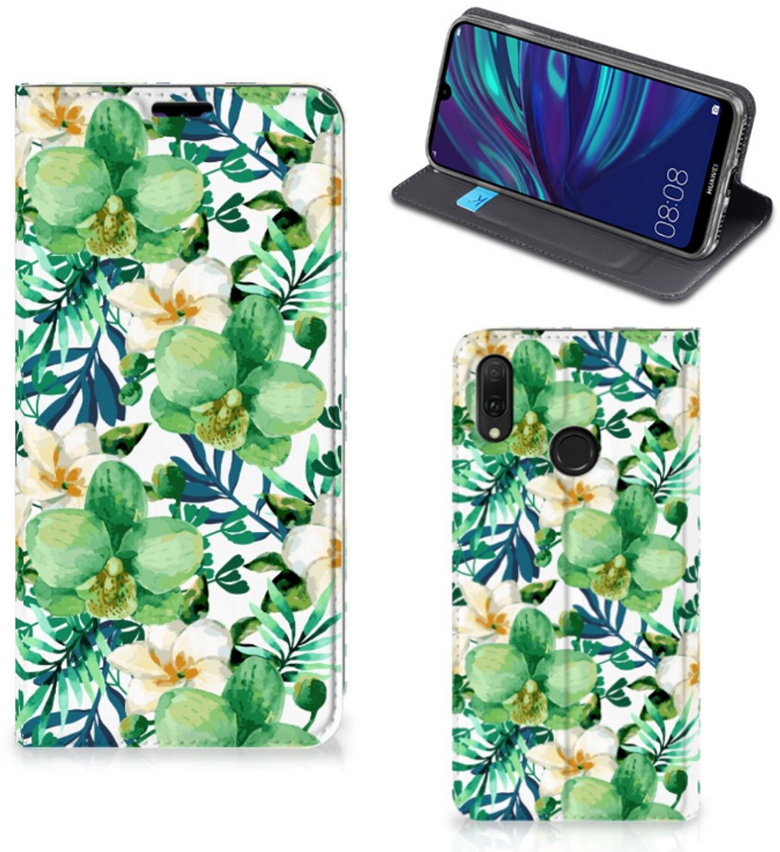 Huawei Y7 hoesje Y7 Pro (2019) Smart Cover Orchidee Groen