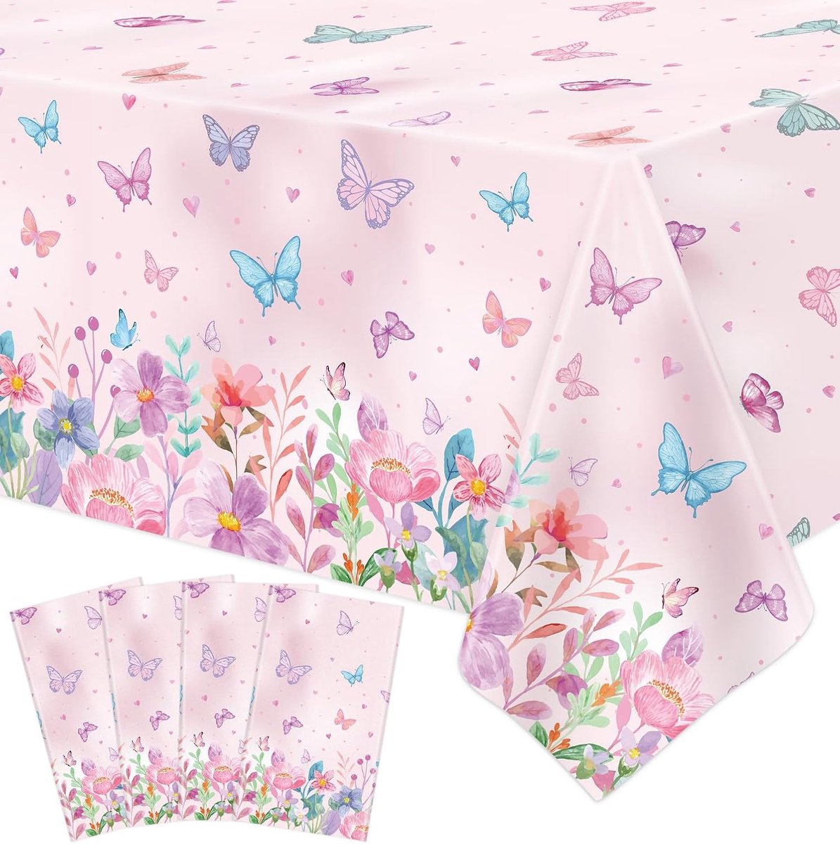 Ultiluxe® Tafellaken Wegwerp - Vlinders en Bloemen - Dun Tafelkleed - Tafeldecoratie - 130 x 220 cm - Feestdecoratie - Waterbestendig - Kunststof - Voor feestjes en verjaardagen - Roze/blauw