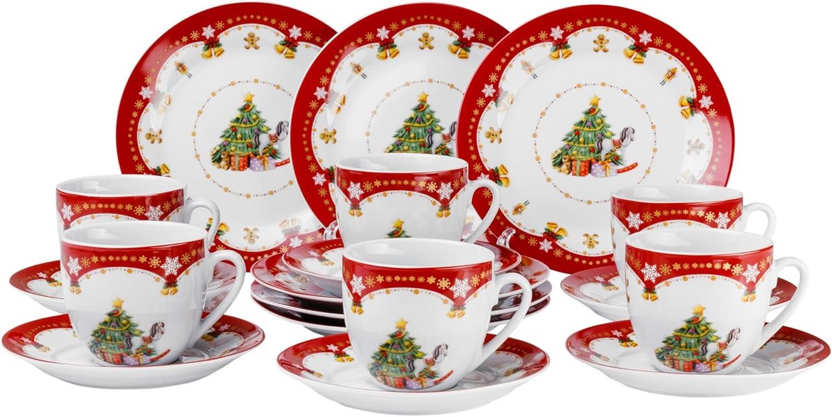 18-delig koffieservies rood/wit met Weihnachtszauber decoratie